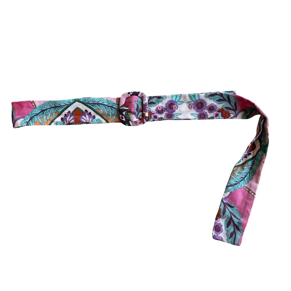 Boho Floral Paisley Fabric Belt Pink Purple Teal One Size Statement Accessory